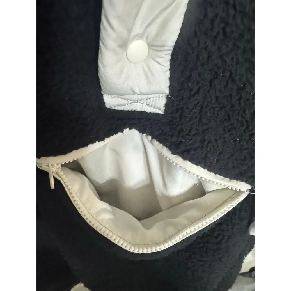 Altar’d State Womens M Black Sherpa Fleece Pullover Hoodie White Snap Anorak